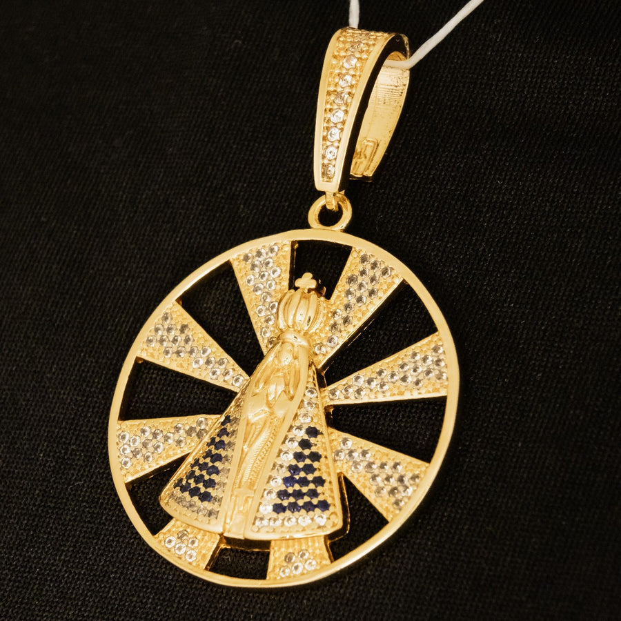 Pingente Médio Nossa Senhora Raiado/Cravejado (Banhado a Ouro 18K)
