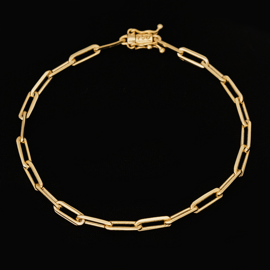 Pulseira Cadeado Alongado - 3,5mm (Banhado a Ouro 18K)