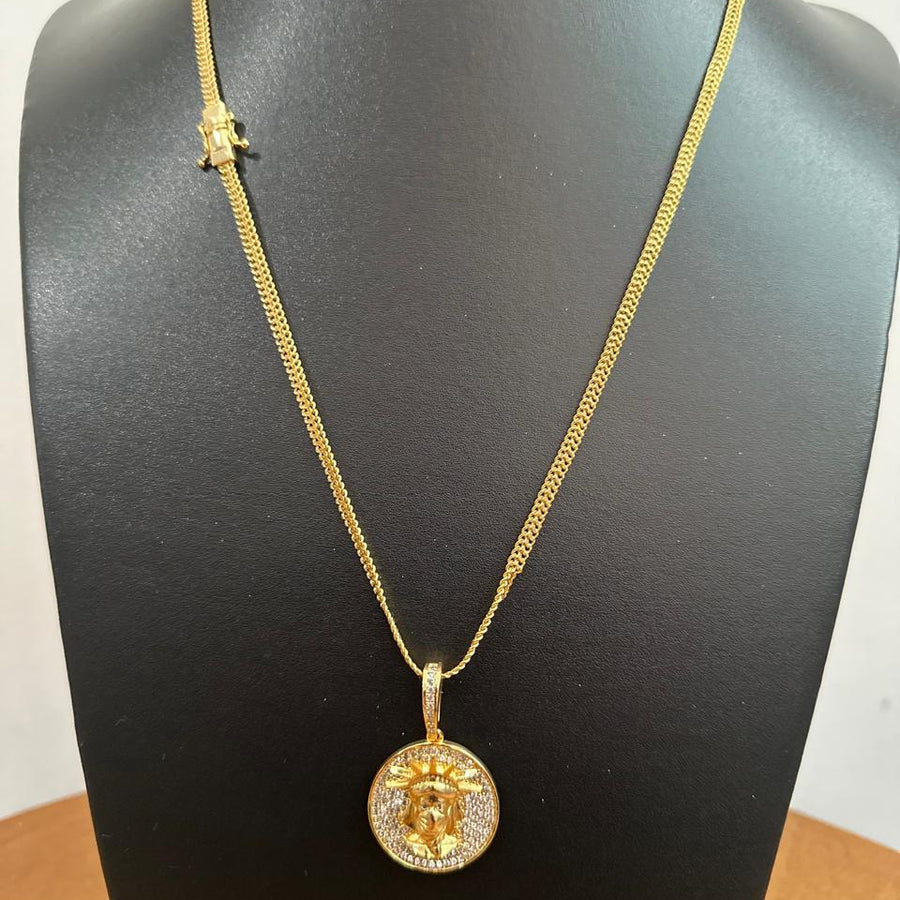 Corrente Lacraia 4,3mm + Pingente Liberdade Cravejada (Banhado A Ouro 18K)