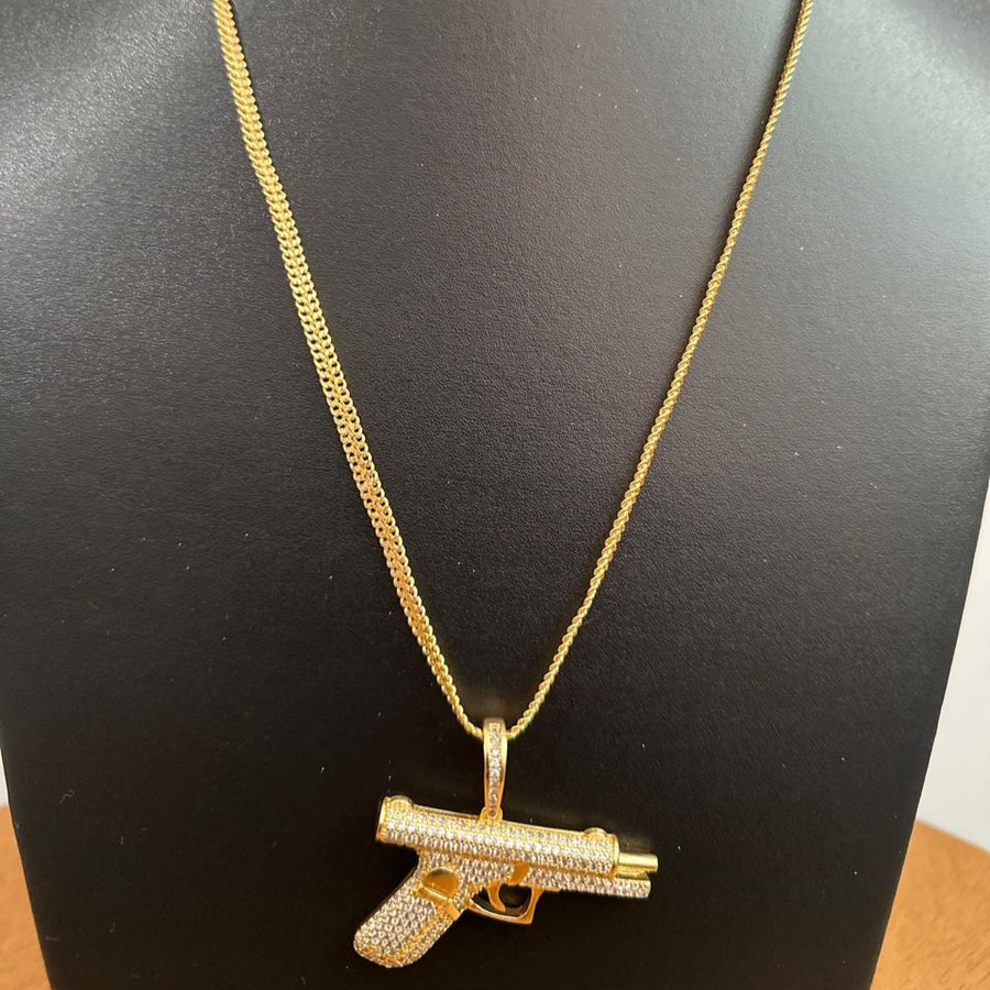 Corrente Lacraia 4,3mm + Pingente Arma (Banhado A Ouro 18K)