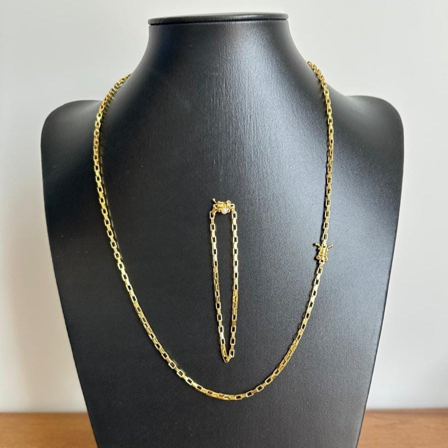 Corrente + Pulseira Cadeado 2mm (Banhado A Ouro 18K)