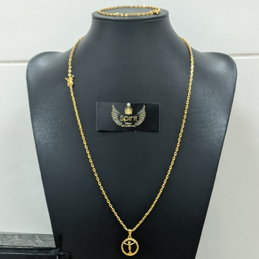 Corrente e Pulseira Cadeado 2mm + Pingente Cristo Vazado (Banhado a Ouro 18K)