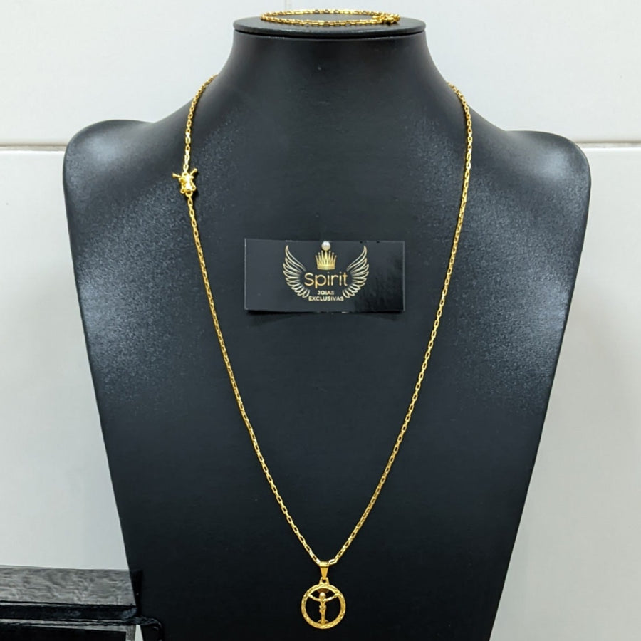 Corrente e Pulseira Tijolinho 1,8mm + Pingente Cristo Vazado (Banhado a Ouro 18K)