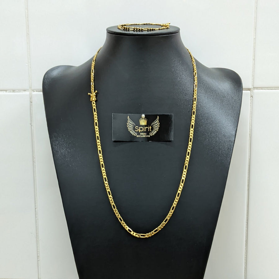Corrente e Pulseira 3X1  4mm (Banhado a Ouro 18K)