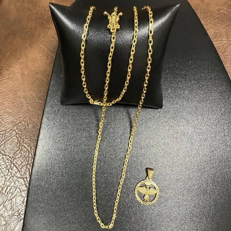 Corrente Cadeado 2mm + Pingente Espírito Santo Vazado (Banhado A Ouro 18K)