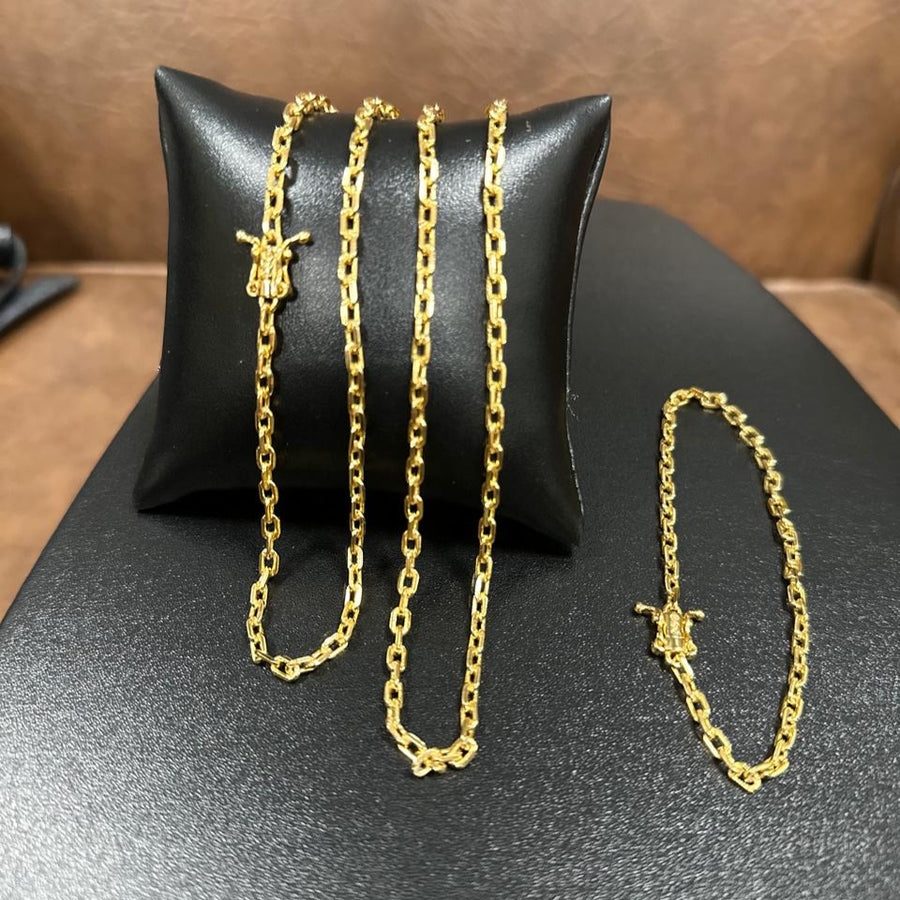 Corrente + Pulseira Cadeado 3mm (Banhado A Ouro 18K)